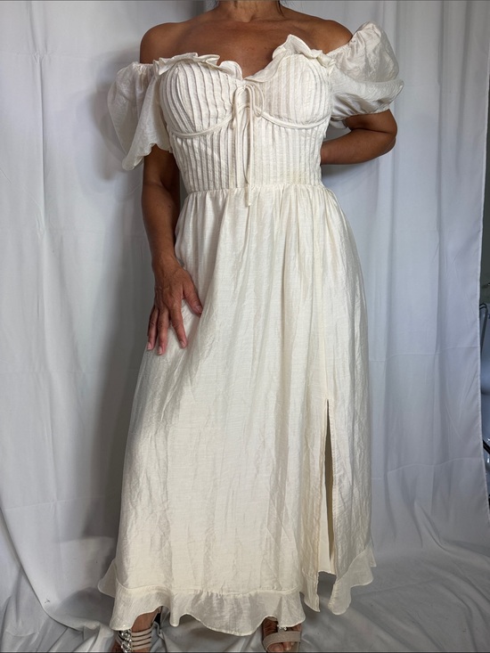 Astr Dresses & Skirts - Astr One-Shoulder Ivory Midi Dress with Corset Bodice